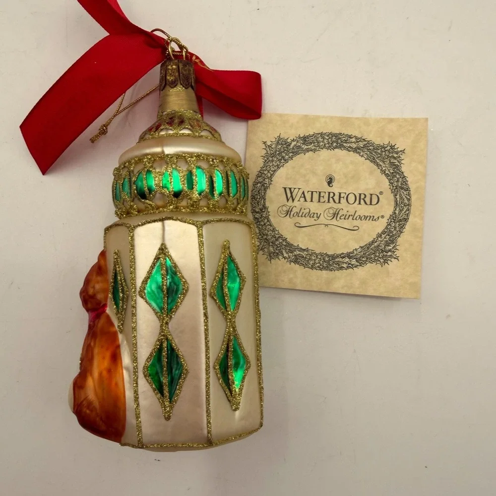 Waterford Holiday Heirlooms 2002 Baby's First Bottle Glass Ornament Teddy Bear
